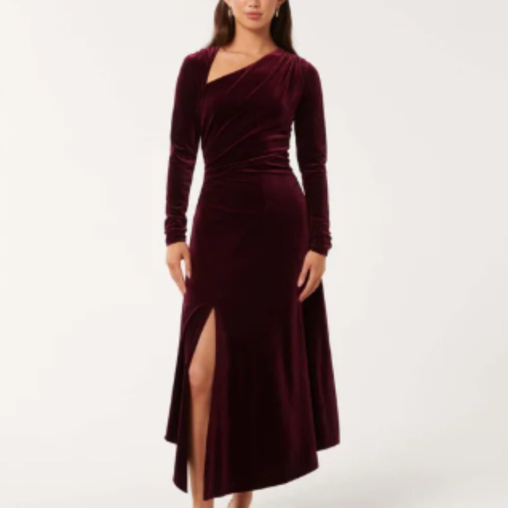 Ever New Velvet Long Sleeve Burgundy Maxi Dress with Side Slit